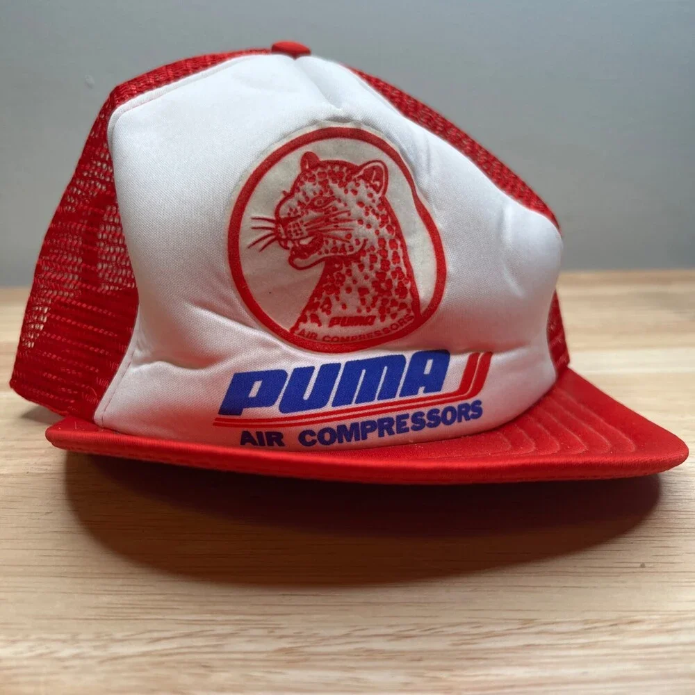 Puma Co Trucker Hat Mens Adjustable Red Snapback Cap Mesh Back‎ Advertising